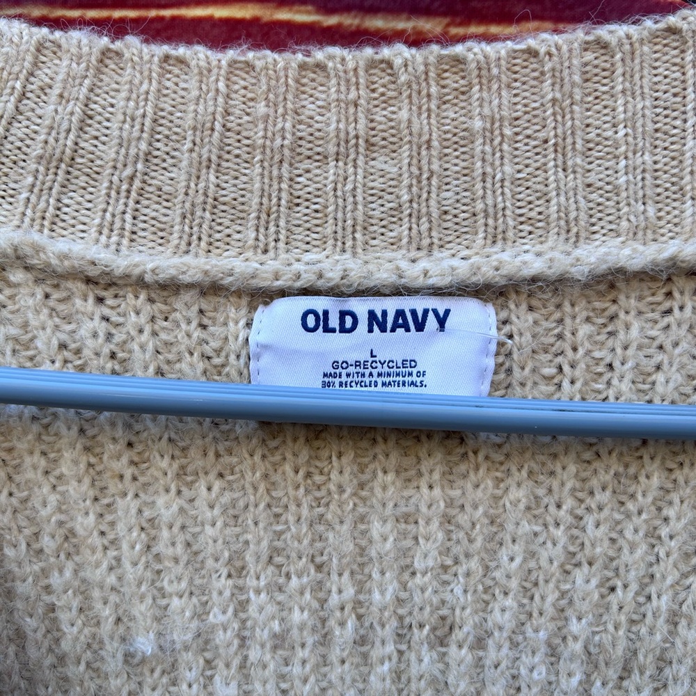 Old Navy Size L oversized shaker stitch knit beige grandpa cardigan sweeter - Picture 3 of 5